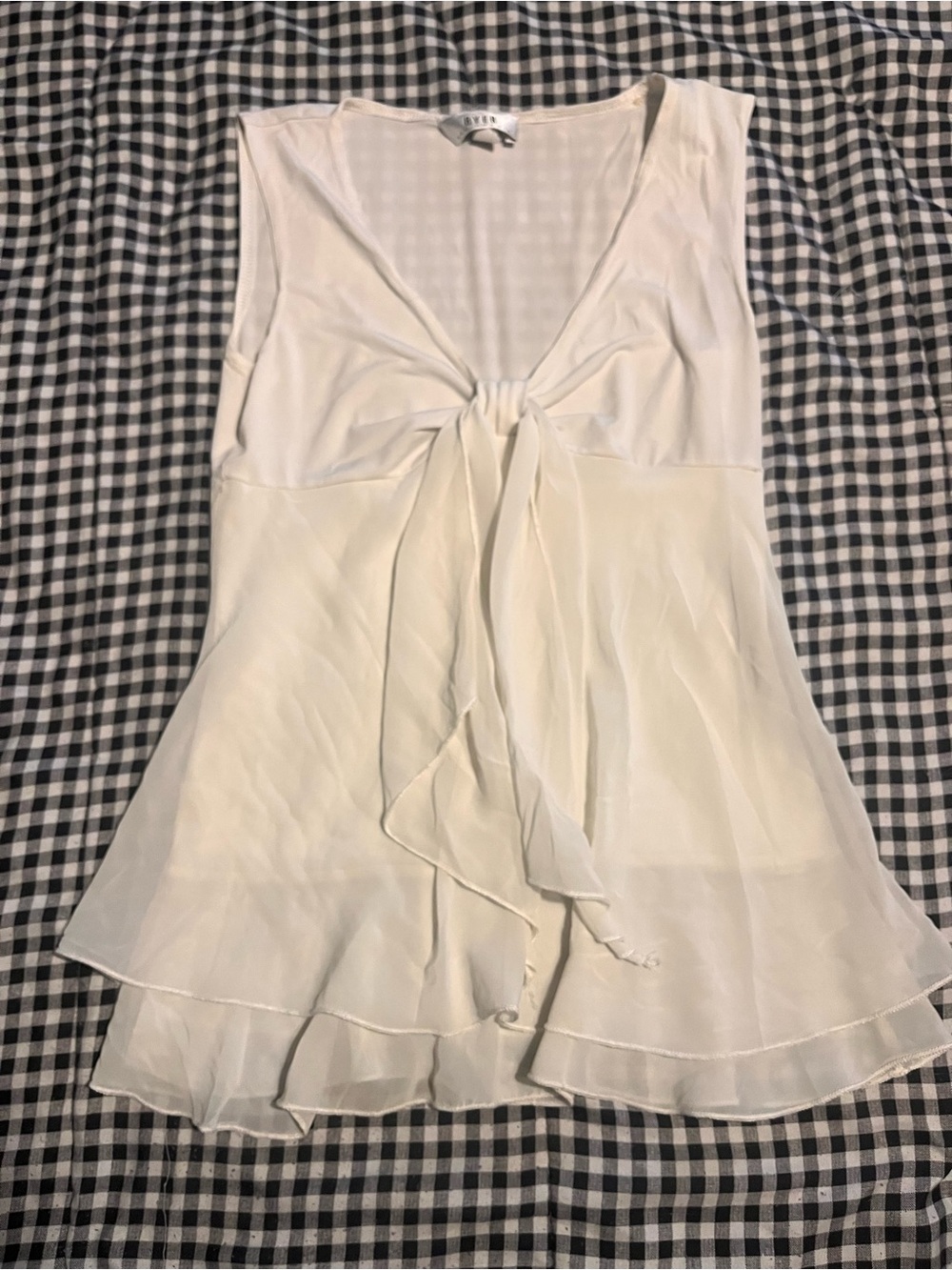 Byer California Ivory Tie-Front Layered Chiffon Tank